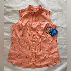 Columbia PFG Crystal Springs Sleeveless Fishing Shirt Coral Bouquet Foray XL NWT